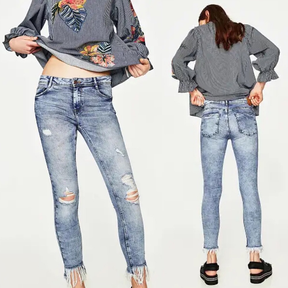 Zara High Waist Distressed Skinny Jeans Size 6 NEW